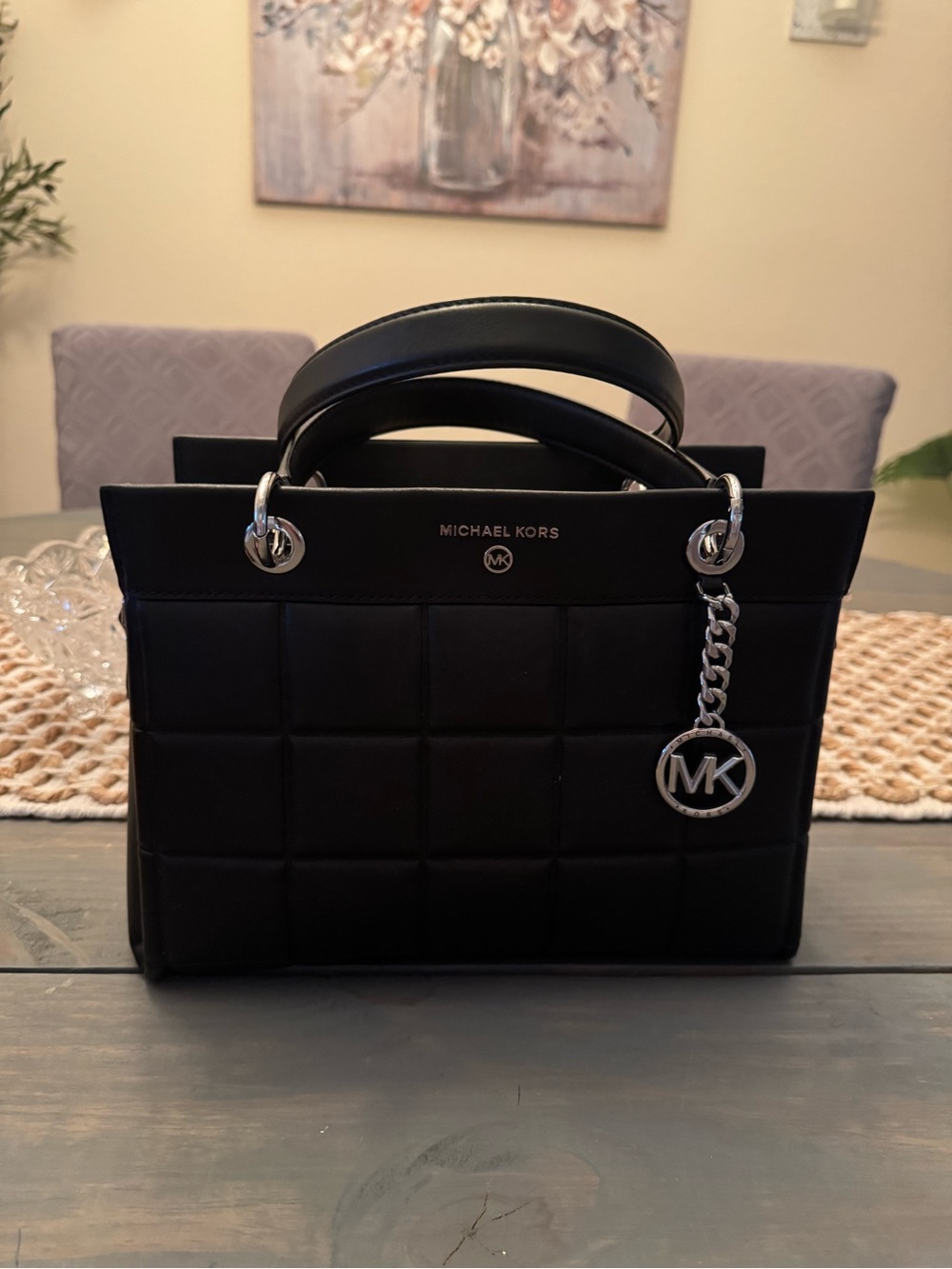 Michael Kors Black Quilted Patent Leather Satchel with Gold Hardware - Picture 2 of 2